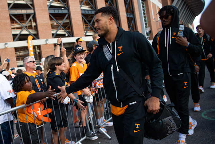 Tennessee Volunteers WR Bru McCoy before the game against South Carolina. (Photo by Brianna Paciorka of the News Sentinel)